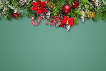 Empty table and Christmas tree branches