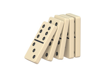 Domino tiles falling on isolated white background. 3d render