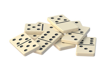 Heap of dominoes tiles isolated on white background. Top view. 3d render