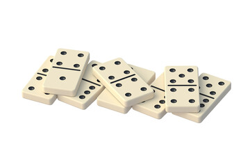 Scattered dominoes tiles isolated on white background. 3d render