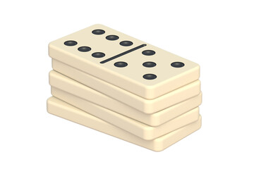 Stack of few dominoes tiles isolated on white background. 3d render