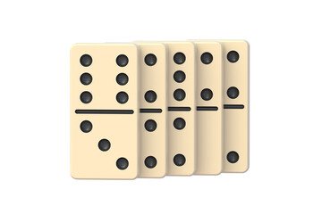 Row of few dominoes tiles isolated on white background. 3d render