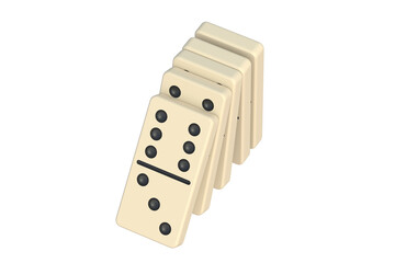 Falling dominoes tiles isolated on white background. 3d render