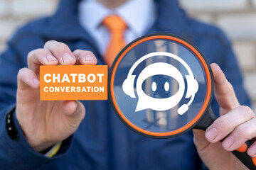 Concept of AI Chatbot Support Service. Artificial intelligent chat bot digital customer service technology.