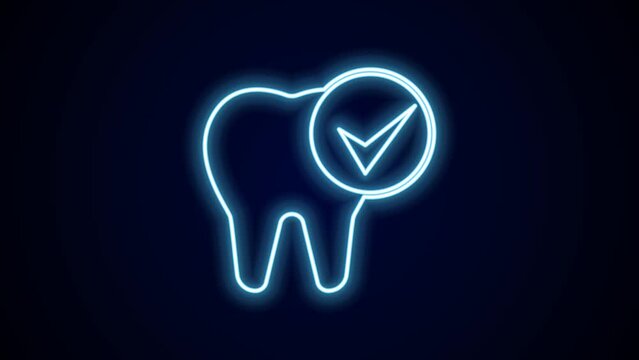 Glowing neon line Tooth icon isolated on black background. Tooth symbol for dentistry clinic or dentist medical center and toothpaste package. 4K Video motion graphic animation