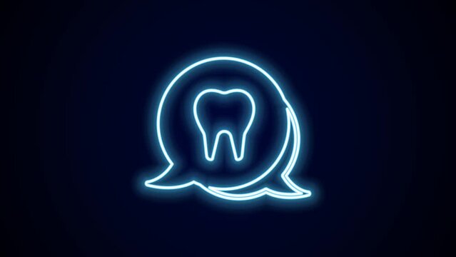 Glowing neon line Tooth icon isolated on black background. Tooth symbol for dentistry clinic or dentist medical center and toothpaste package. 4K Video motion graphic animation