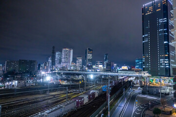 Fototapeta na wymiar 【愛知県】ささしまライブ駅周辺と名古屋駅方面のビル群の夜景