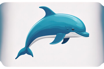 Obraz premium Illustration of a dolphin isolated on a white background. A cute figure with a smile for an icon or a logo. For use as a greeting card, home decoration, or t shirt design for children or infants, hand