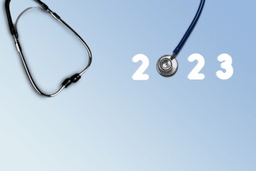Medical Stethoscope and 2023 number. New Year
