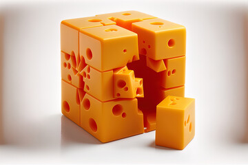 Obraz premium Cheddar cheese cubes set apart on white. Generative AI