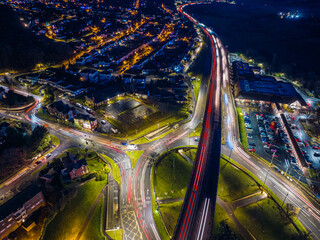 Night over Penn Inn Flyover and Roundabout from a drone Newton Abbot, Devon, England