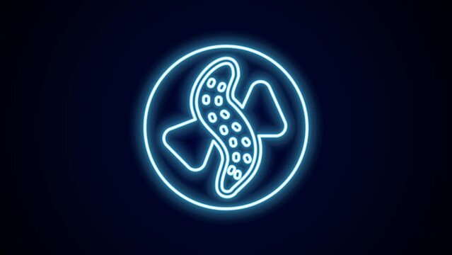 Glowing neon line Served cucumber on a plate icon isolated on black background. Marine food. 4K Video motion graphic animation