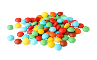 Many tasty colorful candies isolated on white