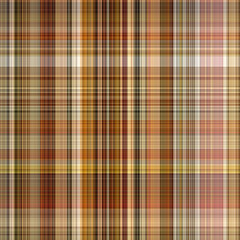 Woodland brown tartan seamless pattern textile. Tonal autumnal forest plaid with organic texture. Background of orange stripe for rough wallpaper. 