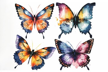 Obraz na płótnie Canvas Illustration of Four Watercolor Butterflies Isolated on White Background 