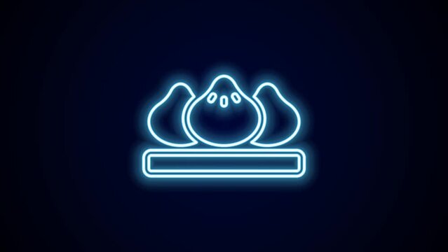 Glowing neon line Dumpling icon isolated on black background. Traditional chinese dish. 4K Video motion graphic animation