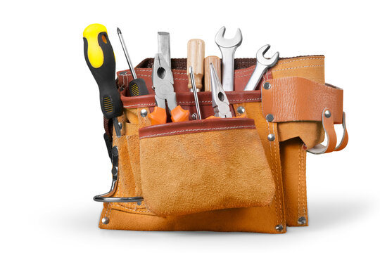 Leather bag with a set of worker tools