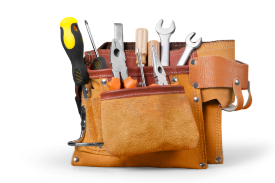 Leather bag with a set of worker tools