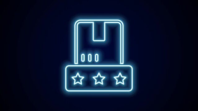 Glowing neon line Consumer or customer product rating icon isolated on black background. 4K Video motion graphic animation