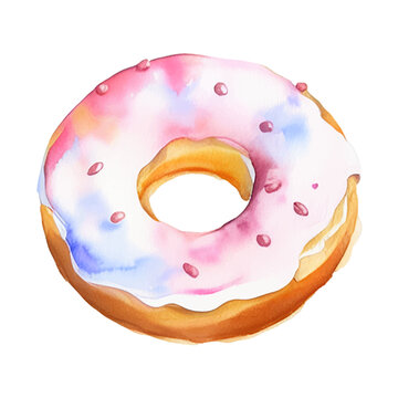 tasty donut hand drawn with style watercolor