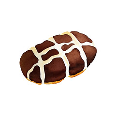 biscuit coated with chocolate hand drawn with style watercolor