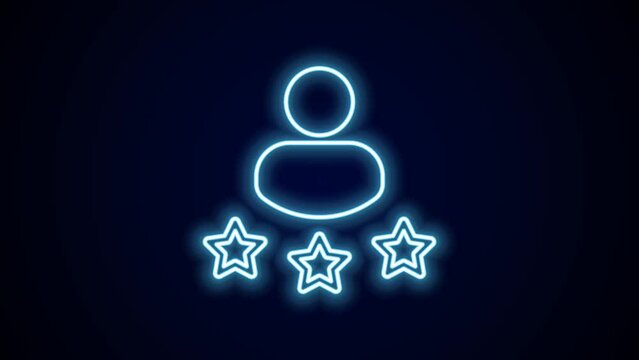 Glowing neon line Consumer or customer product rating icon isolated on black background. 4K Video motion graphic animation