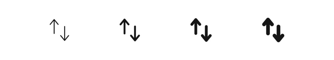 Switch arrow icon. Exchange up and down signs. Swap data symbol. Trade direction icons. Black color. Vector sign.