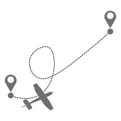 Airplane way pins. Road trip. Vector illustration. Stock image.