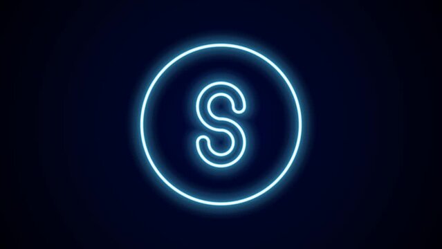 Glowing neon line Compass south icon isolated on black background. Windrose navigation symbol. Wind rose sign. 4K Video motion graphic animation