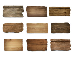 Set with different empty wooden boards on white background. Mockup for design