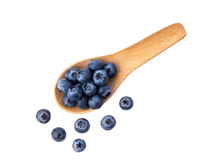 Blueberries in wood spoon isolated on transparent png