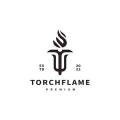 initial letter T logo design with torch flame concept
