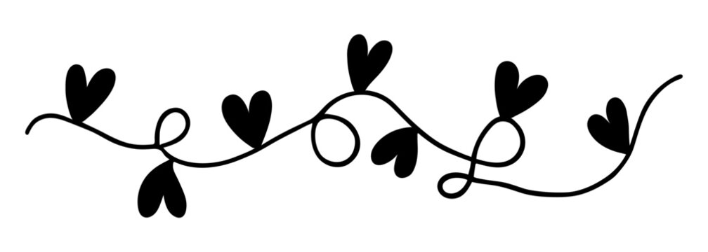 Festive garland with hearts. Simple vector icon. Hand drawn doodle isolated on white. Ribbon with flags. Symbol of love, romance, feelings. Simple clipart for Valentine's day. For cards, posters, web