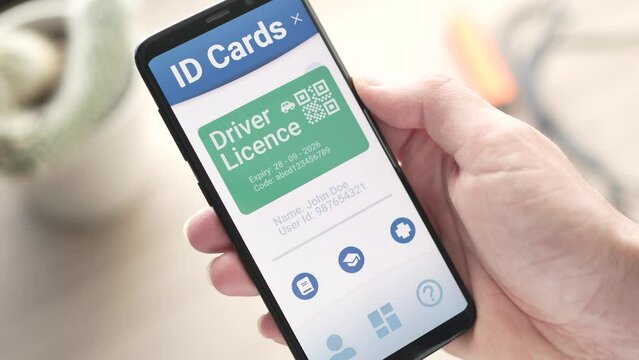 Digital Driver Licence on a Smartphone app Closeup ID Card