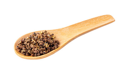 Szetchwan pepper in wood spoon on transparent png