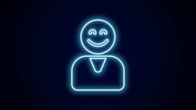 Glowing neon line Happy customer icon isolated on black background. 4K Video motion graphic animation