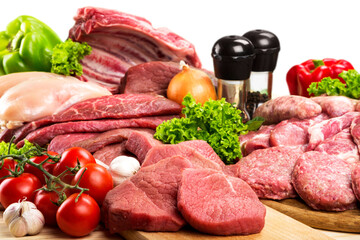 Fresh red assorted raw meats