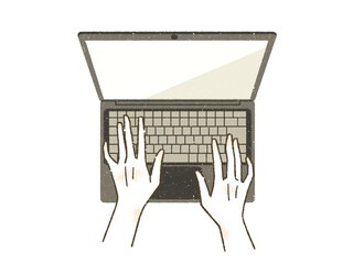 ノートパソコンでキーボード入力をしている手 - obrazy, fototapety, plakaty