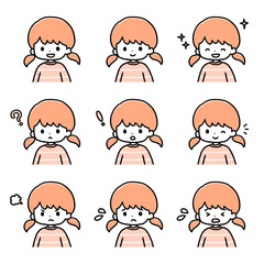 女の子の表情アイコンセット