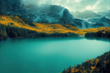 lake and mountains In Autmn 