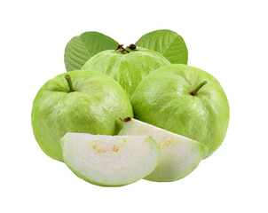 Guava fruit with leaf isolated on transparent png
