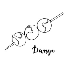 Doodle Japanese sweets. Dango hand drawn sketch of traditional asian food. Vector flat illustration on white background.
