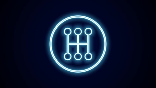 Glowing neon line Gear shifter icon isolated on black background. Manual transmission icon. 4K Video motion graphic animation