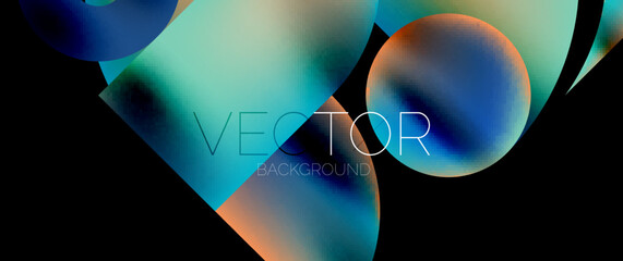 Geometric abstract panorama wallpaper background. Round shapes and circles, metallic color geometric shapes composition