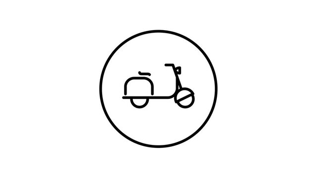 Scooter motorized, ride, sport, motorcycle, speed, black and white drawing button, vector illustration, video animation, self drawing.
