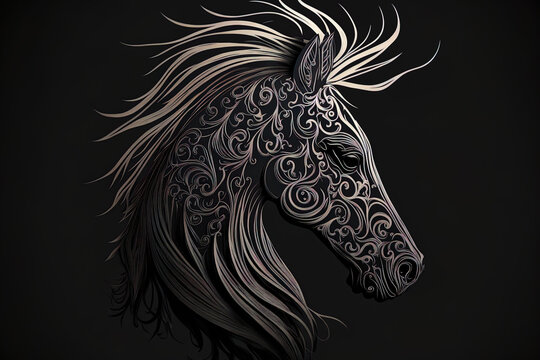 ornamental silhouette of a horse head. Generative AI