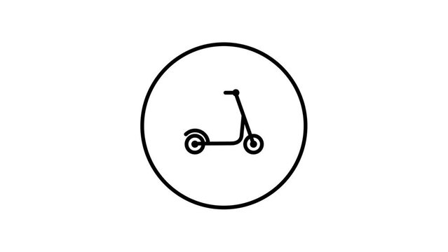Scooter mechanical, ride, sport, fun, speed, child toy, black and white drawing button, vector illustration, video animation, self drawing.