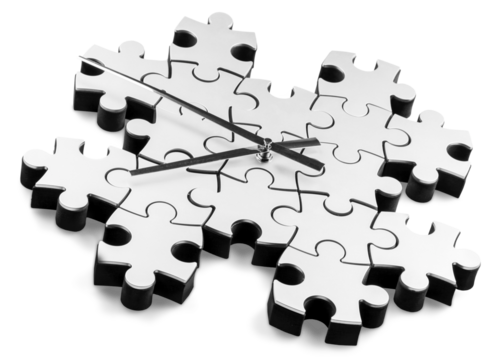 3D clock with arrow on puzzle