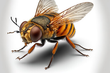 Hazelnut fly in full flight, isolated on white, with clipping path. Generative AI