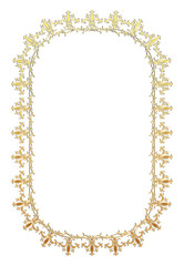 長方形のオリエンタル柄のフレーム。アンティーク、ビンテージのゴールドメタリック。飾り罫オーナメント